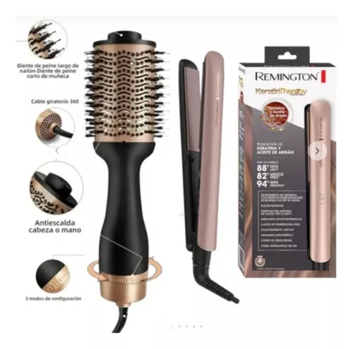 Combo Plancha Cepillo Keratina Metálico